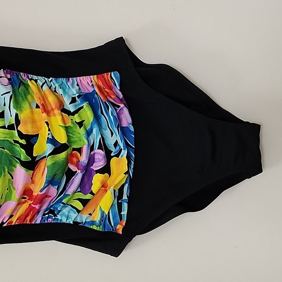 LA Blanca Coastal size 8 Front Shirred One Piece Swimsuit Black Floral - Picture 7 of 16